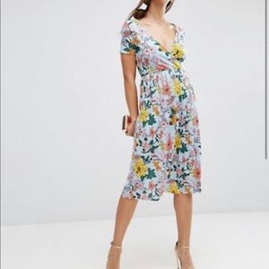 NWOT ASOS Floral Pleated Midi Dress